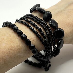 Premier Designs Bracelet Black Beaded Multi Strand Layered Lightweight Gothic
